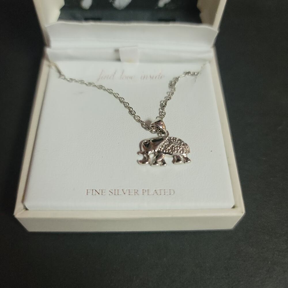 Bella Vie Fine Silver Plated pave Elephant Charm Necklace 16"